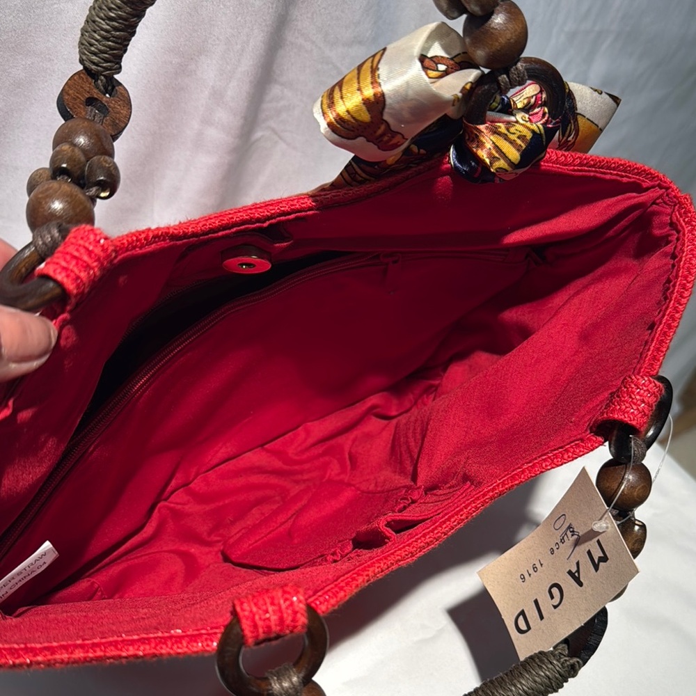 Magid Red Textured Tote with Chain Handles - Picture 6 of 11